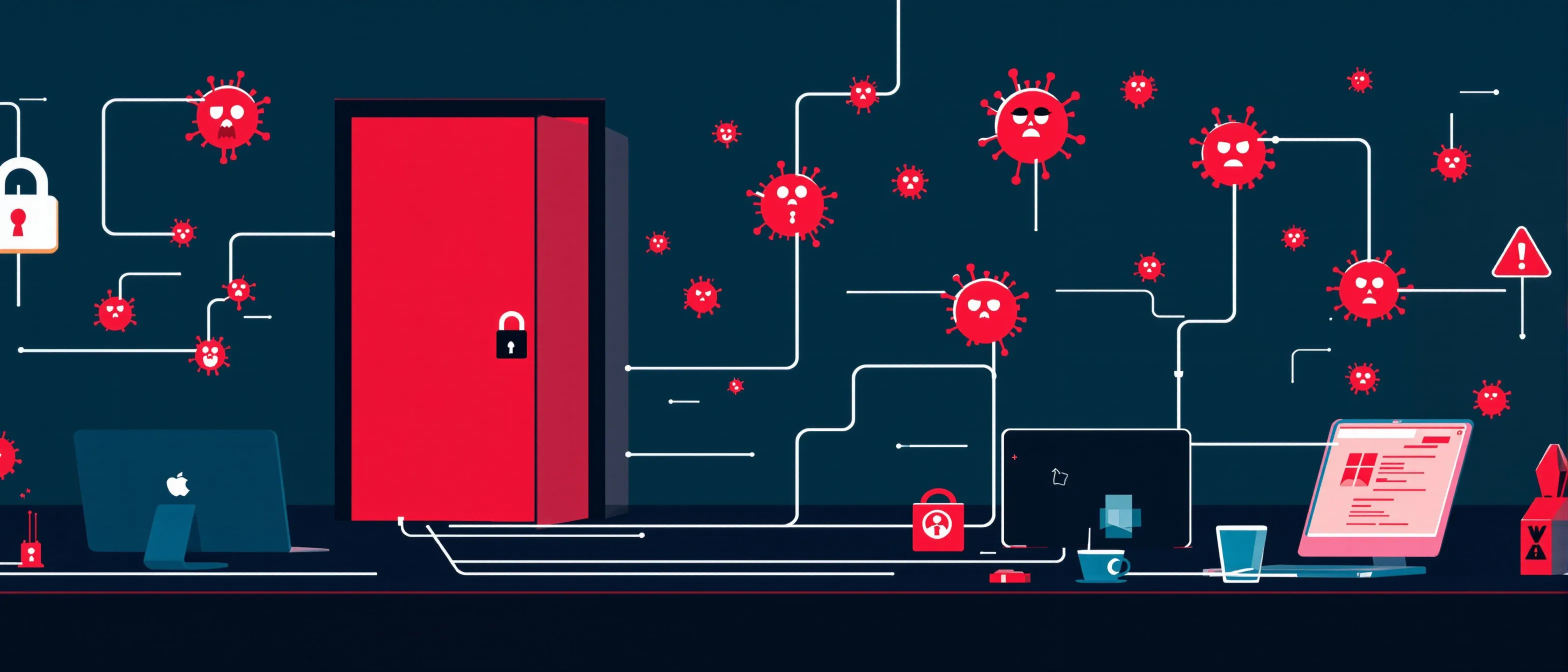 UTMなしで脅威にさらされるオフィスネットワークのイメージ