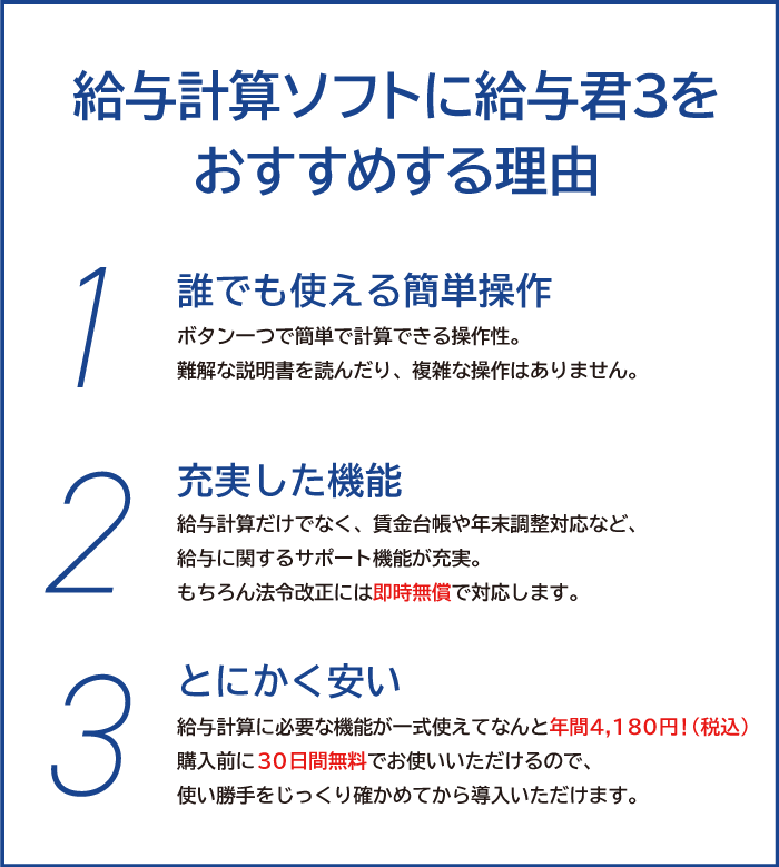 給与計算ソフト給与君を小規模事業者様におすすめする理由